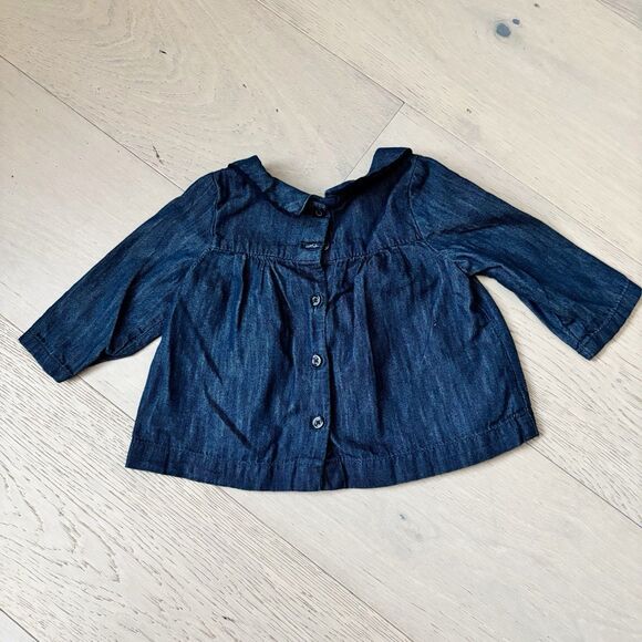 Baby Gap Dress Girl 3 - 6 months Blue chambray long sleeve button collared - Picture 6 of 6